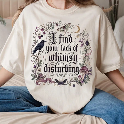 Comfort Colors® "Lack of Whimsy" Crow T-Shirt – Witchy Celestial Moth & Autumn Fall Graphic Tee, Mystical Unisex Top