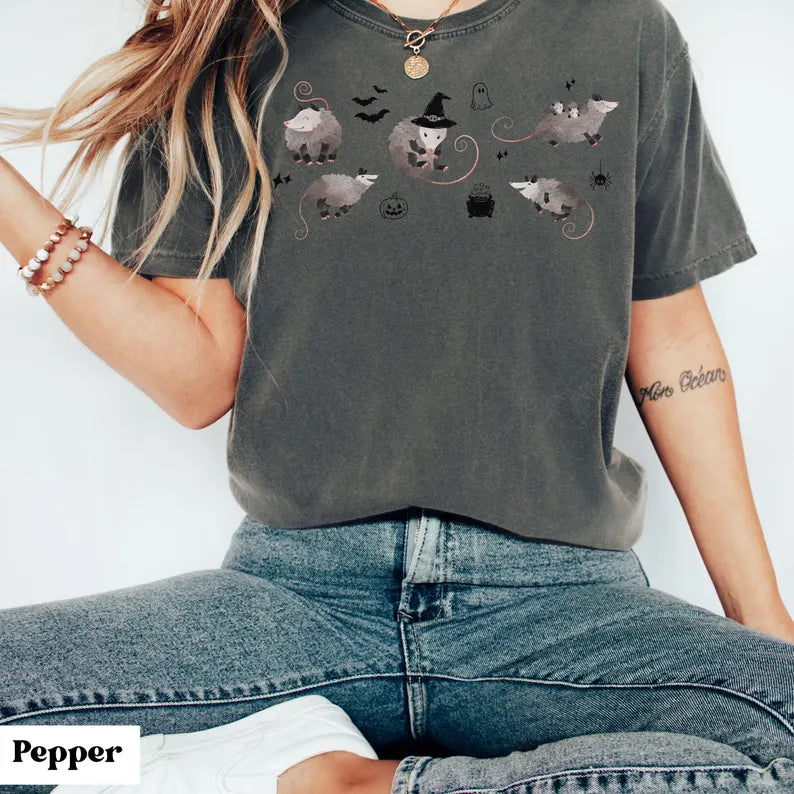 Comfort Colors® Possum Halloween T-Shirt – Spooky Opossum Graphic Tee, Cute Animal Lover Unisex Top & Gift