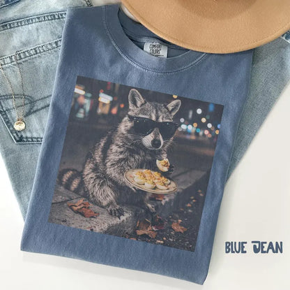 Comfort Colors® Deviled Eggs Raccoon T-Shirt – Funny Thanksgiving Food Lover Graphic Tee, Quirky Animal Unisex Top