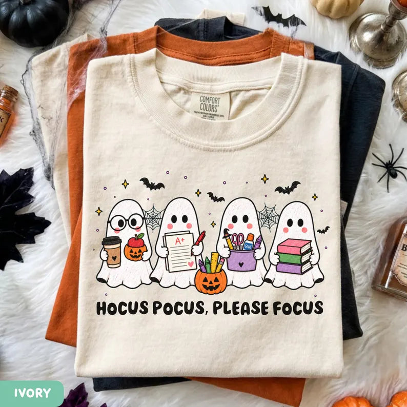 Comfort Colors® Funny Teacher Ghost Halloween T-School Graphic Tee – Spooky Classroom Outfit, Cute Fall Educator Unisex Top & Gift