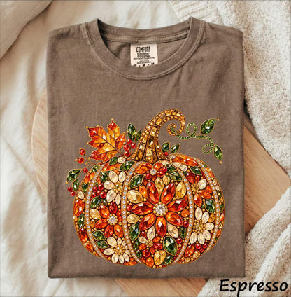 Comfort Colors® Elegant Rhinestone Pumpkin T-Shirt – Faux Diamond Halloween Graphic Tee, Cute Autumn Party Unisex Top & Gift