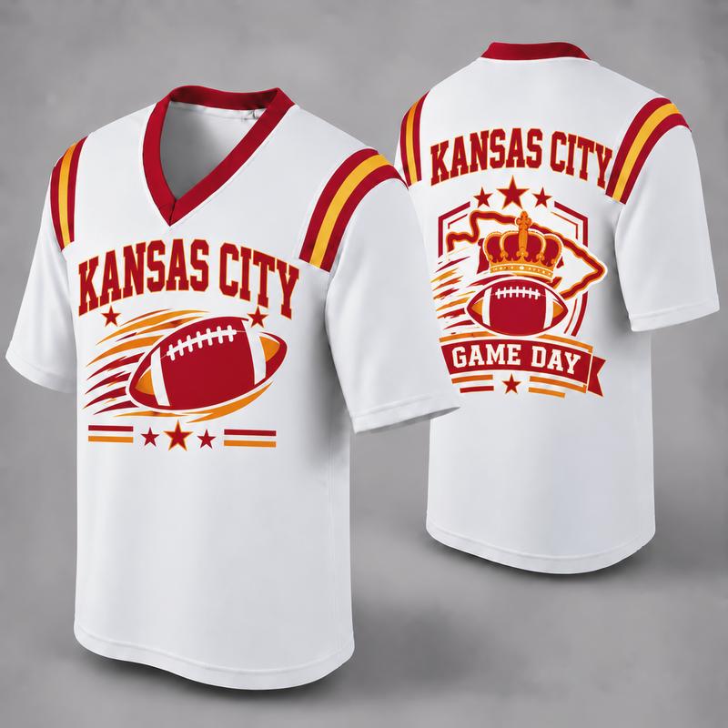 32 Team Styles Available, Unisex American Football Fan Jersey, White V-Neck Mesh Game Day Shirt