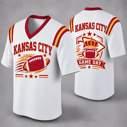 32 Team Styles Available, Unisex American Football Fan Jersey, White V-Neck Mesh Game Day Shirt