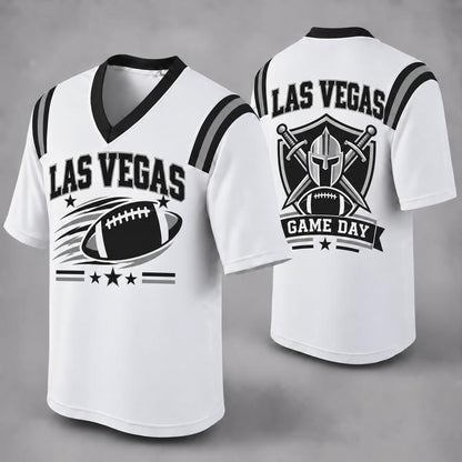 32 Team Styles Available, Unisex American Football Fan Jersey, White V-Neck Mesh Game Day Shirt