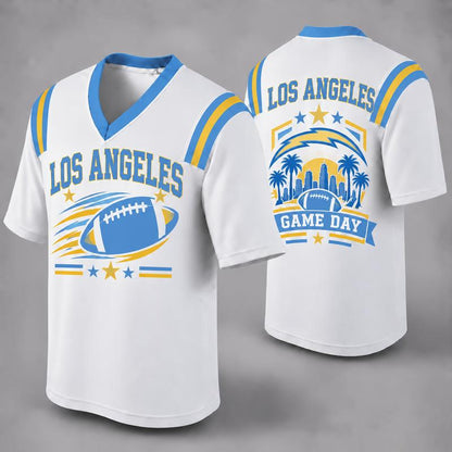 32 Team Styles Available, Unisex American Football Fan Jersey, White V-Neck Mesh Game Day Shirt