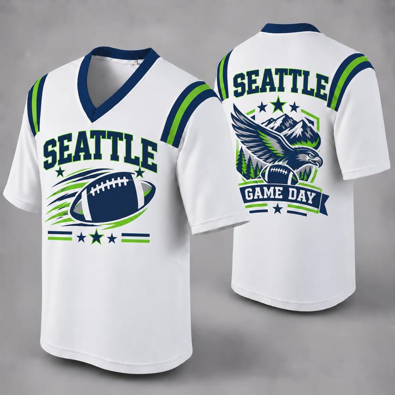 32 Team Styles Available, Unisex American Football Fan Jersey, White V-Neck Mesh Game Day Shirt