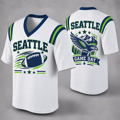 32 Team Styles Available, Unisex American Football Fan Jersey, White V-Neck Mesh Game Day Shirt