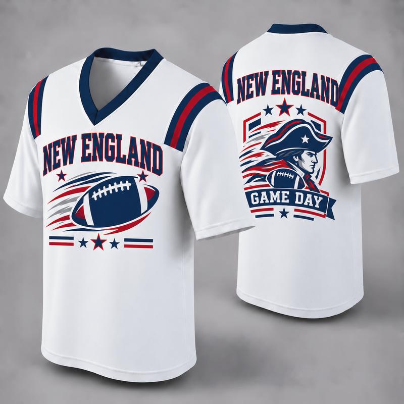 32 Team Styles Available, Unisex American Football Fan Jersey, White V-Neck Mesh Game Day Shirt