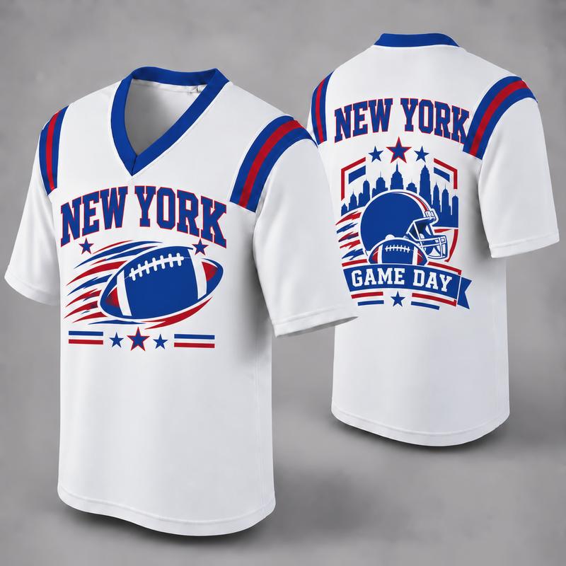 32 Team Styles Available, Unisex American Football Fan Jersey, White V-Neck Mesh Game Day Shirt