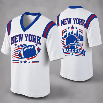 32 Team Styles Available, Unisex American Football Fan Jersey, White V-Neck Mesh Game Day Shirt