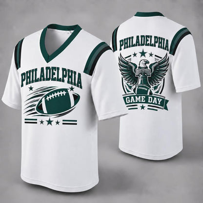32 Team Styles Available, Unisex American Football Fan Jersey, White V-Neck Mesh Game Day Shirt