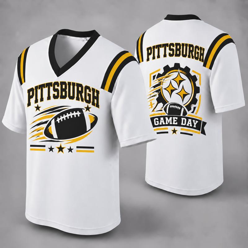 32 Team Styles Available, Unisex American Football Fan Jersey, White V-Neck Mesh Game Day Shirt