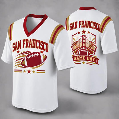 32 Team Styles Available, Unisex American Football Fan Jersey, White V-Neck Mesh Game Day Shirt