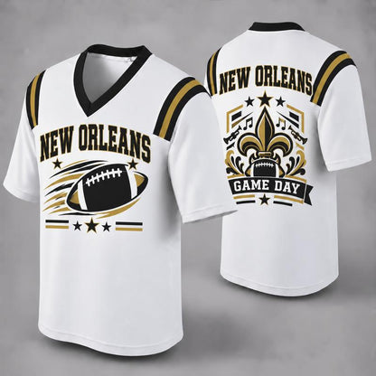 32 Team Styles Available, Unisex American Football Fan Jersey, White V-Neck Mesh Game Day Shirt