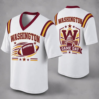 32 Team Styles Available, Unisex American Football Fan Jersey, White V-Neck Mesh Game Day Shirt